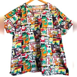 Vintage Rudolph The Red Nose Reindeer Scrub Top Size 2XL